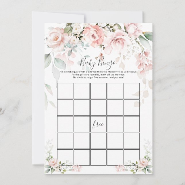 Rosa ros Baby Bingo/Gissa vem babyspelen är Inbjudningar (Framsida)