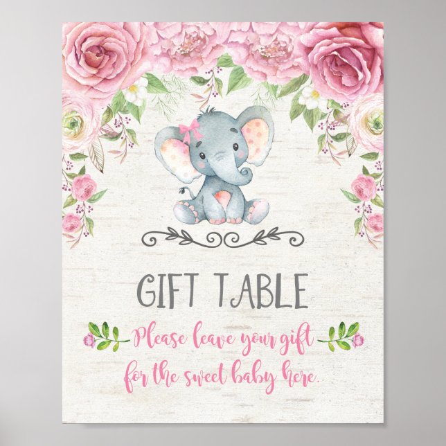 Rosa ros Baby Elephant Gift Bord teckendekoration Poster (Framsidan)