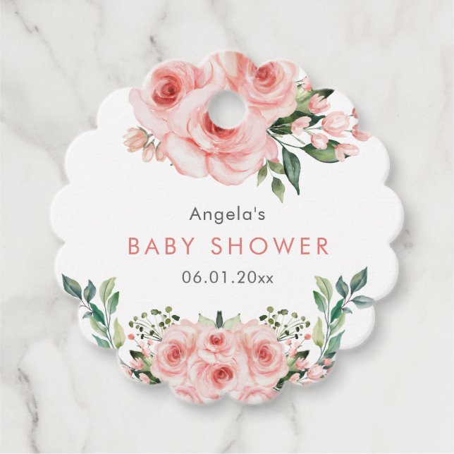  Rosa ros Baby i blobduschen Gåvor Etiketter (Framsida)