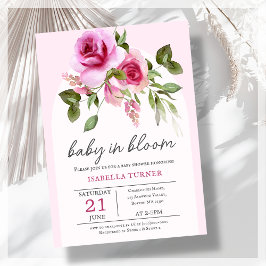 Rosa ros Baby i BLOMMHUS-inbjudan Inbjudningar