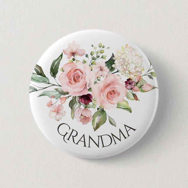 Rosa ros Baby Shower Button Grandma Button Knapp (Framsida)