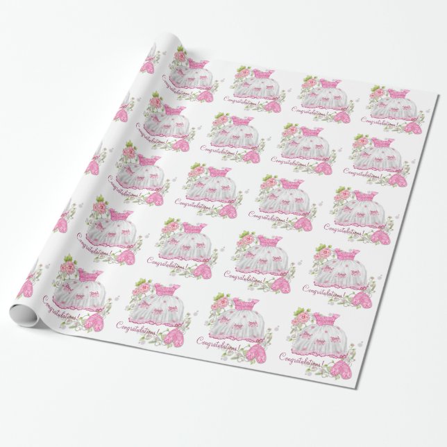 Rosa ros Baby Shower Presentpapper (Utrullad)