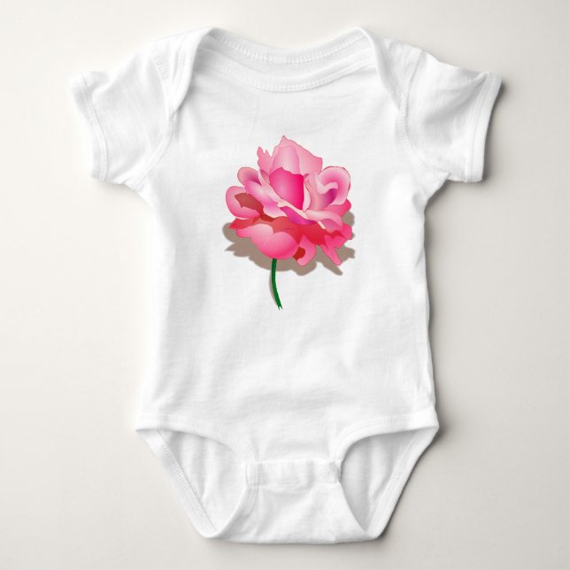 Rosa ros Baby Tutu Bodydräkt T Shirt (Framsida)