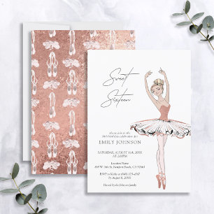 Rosa ros Ballerina Sweet 16 Birthday Inbjudningar