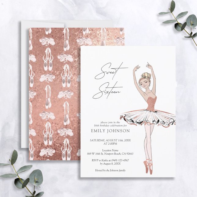  Rosa ros Ballerina Sweet 16 Birthday Inbjudningar (Skapare uppladdad)