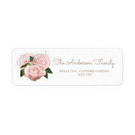 Rosa ros Baptism Christening Returadress Etikett