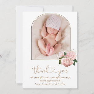 Rosa ros Baptism Christening Tack Kort