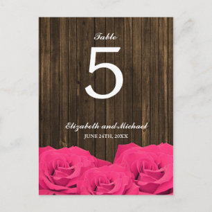 Rosa ros Barn Wood Bröllop Bordsnummer