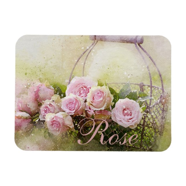 Rosa ros Basket Magnet (Horisontell)