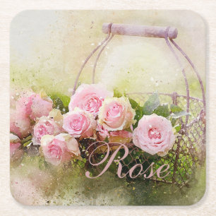 Rosa ros Basket Underlägg Papper Kvadrat