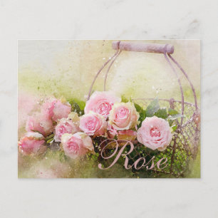 Rosa ros Basket Vykort