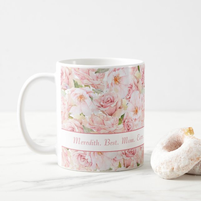 Rosa ros Best Mamma någonsin namngiven kaffe Mugg (Med munk)