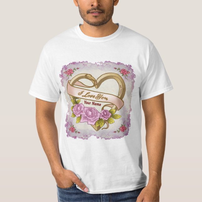 Rosa ros Bevel Heart t-shirts (Framsida)