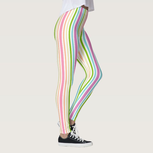 Rosa Ros Blå Grön Gul Vit Pastella Färger Leggings (Höger)