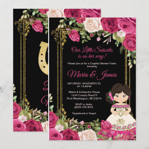 rosa ros & Black Background Par dusch Inbjudningar