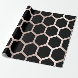 Rosa ros  Black Geometry Honeycomb Hexagon Presentpapper