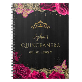 Rosa ros Black Guld Snöre Quinceañera Guestbook Anteckningsbok