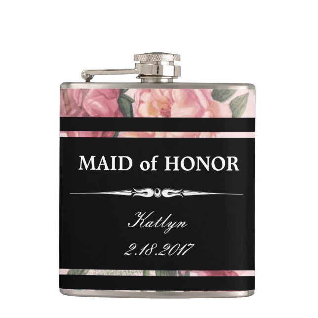 Rosa ros Black Maid of honor Bröllop-kolv Fickplunta (Framsidan)