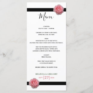 Rosa ros Black Ribbon Bröllop Meny