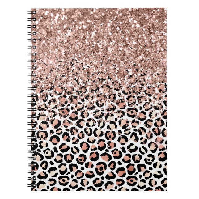 Rosa ros Black White Leopard Glitter Gnistra Anteckningsbok (Framsidan)