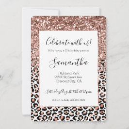rosa ros Black White Leopard Glitter Gnistra  Inbjudningar
