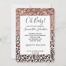 rosa ros Black White Leopard Glitter Gnistra  Inbjudningar