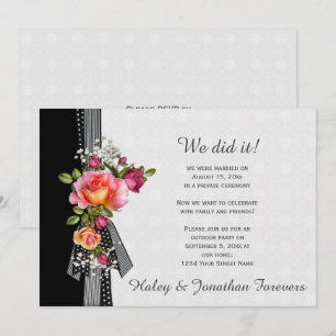 Rosa ros Black White Ribbon Bröllop Receptions Inbjudningar
