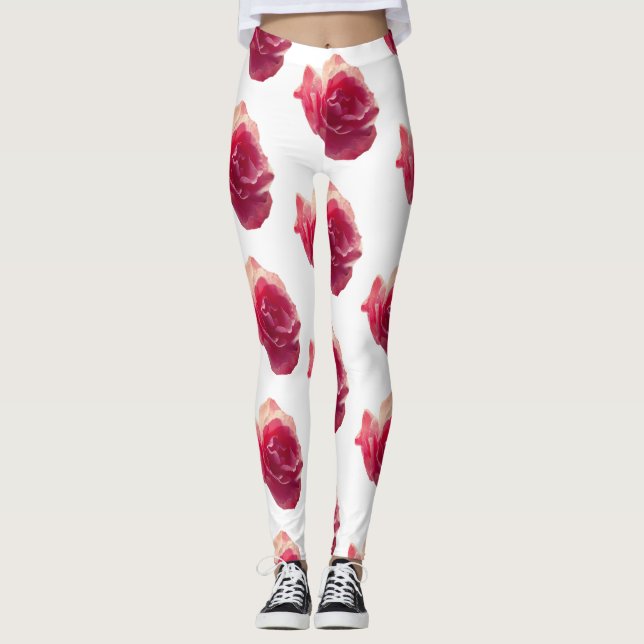 Rosa ros, blomfoto Mönster Leggings (Framsida)