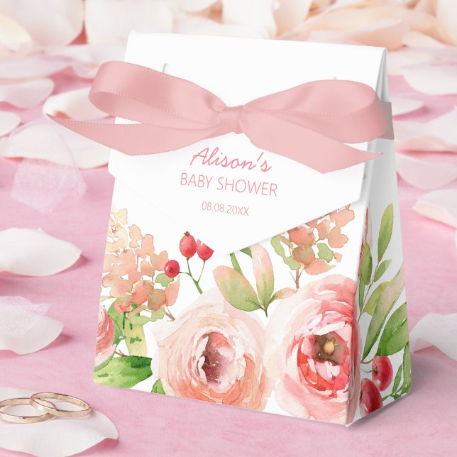 Rosa ros blomgrönska flicka baby shower presentaskar (Skapare uppladdad)