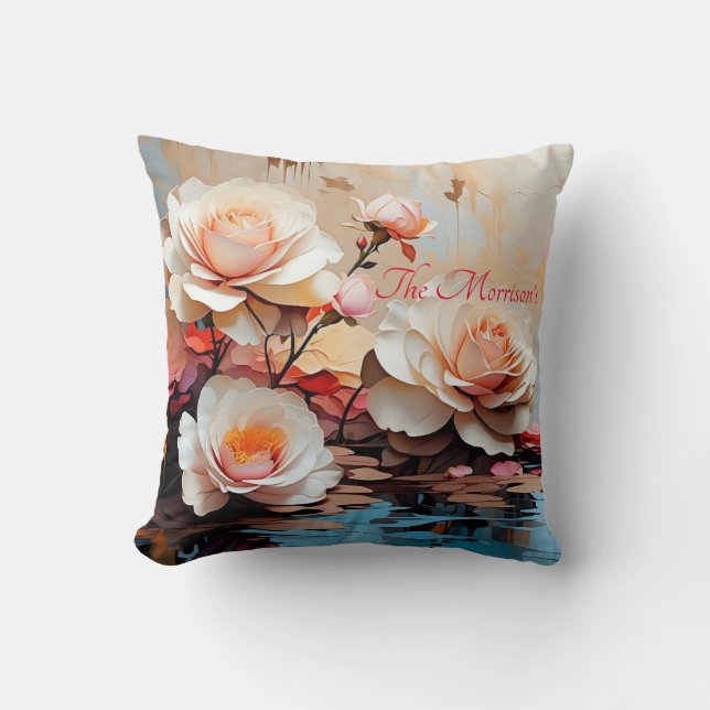 Rosa ros blomkur kudde (Framsida)