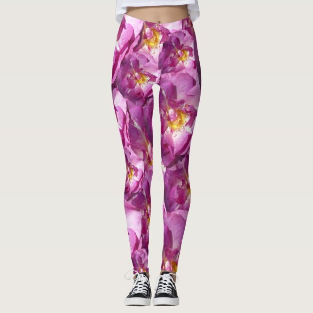 Rosa ros Blommar Elegant Anpassningsbar Leggings (Framsida)