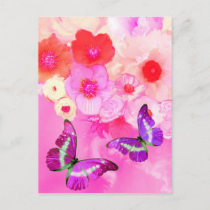 ROSA ROS, BLOMMAR OCH BUTTERFLIER, Blommigt Påsk Vykort