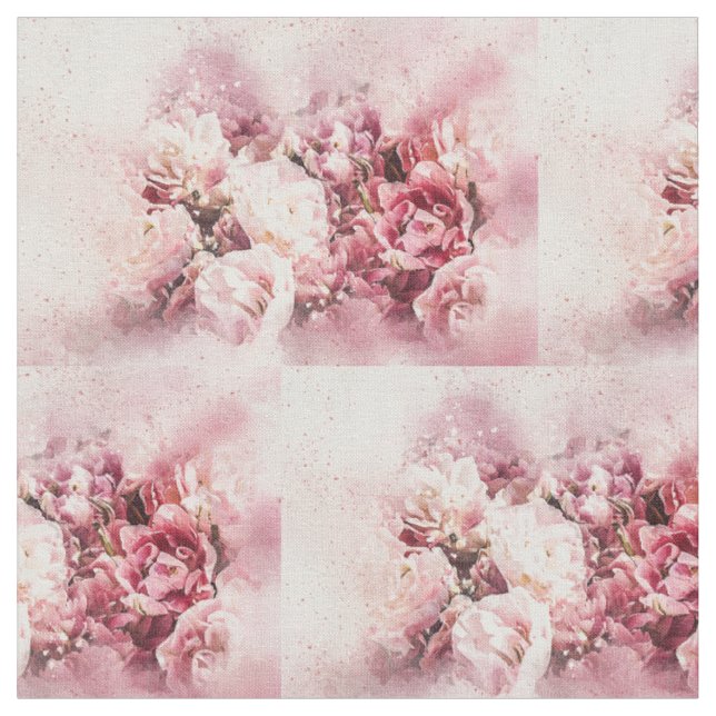Rosa ros blommig akvarell sytråd mönster tyg (Närbild)