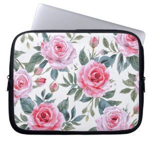 Rosa Ros Blommig Cottagecore Vattenfärg Mönster Laptop Fodral