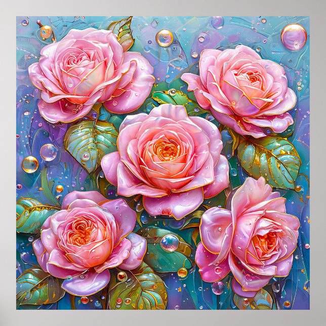 🌸 Rosa Ros Blommig Elegant Hemdekor Poster (Framsidan)