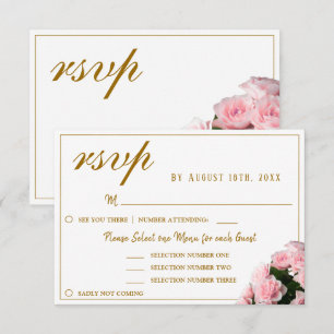 Rosa ros blommig menyval för bröllop RSVP-kort OSA Kort