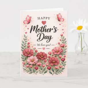 Rosa ros Blommig morsdagskort Kort