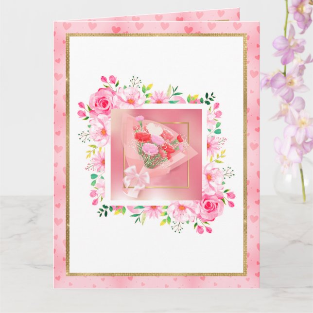 Rosa ros Blommiga hjärtan Mors dag 3D-stil Kort (Orkide)