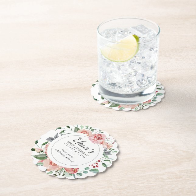 Rosa ros Blommigt 80:e födelsedagen Tack Underlägg Papper (Insitu)