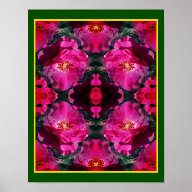 Rosa ros Blommigt Abstrakt Art Poster (Framsidan)