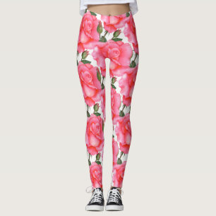 Rosa ros Blommigt Art Leggings