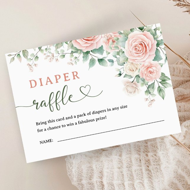 Rosa ros Blommigt Baby Shower Diaper Raffle Tilläggskort (Skapare uppladdad)