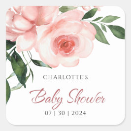  Rosa ros Blommigt Baby Shower Fyrkantigt Klistermärke