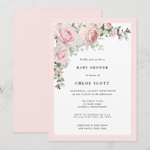  Rosa ros Blommigt Baby Shower Inbjudningar
