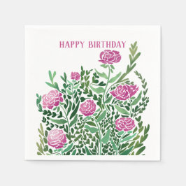 Rosa ros Blommigt Birthday Napkins Pappersservett