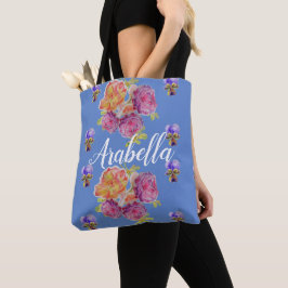 rosa ros Blommigt blommor Birthday Girls Bag Blue Tygkasse