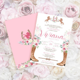 Rosa ros Blommigt Boots Western Charra Quinceanera Inbjudningar