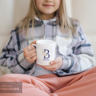 Rosa ros blommigt bouquet blue monogram mugg
