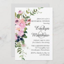 Rosa ros Blommigt Bouquet Grått Rehearsal Inbjudningar