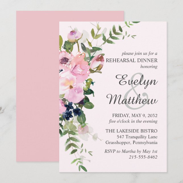  Rosa ros Blommigt Bouquet Rehearsal Inbjudningar (Fram/baksida)